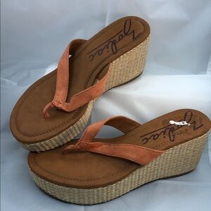 Zodiac Coral Orange Suede Wedge Flip-Flops